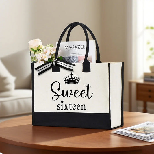 Sweet Sixteen Tote Bag Canvas Bag Celebration Sweet 16 Birthday Party Decoration Supplies Gift for Daughter or Women Souvenirs Peaceful Pleasures Health and Wellness