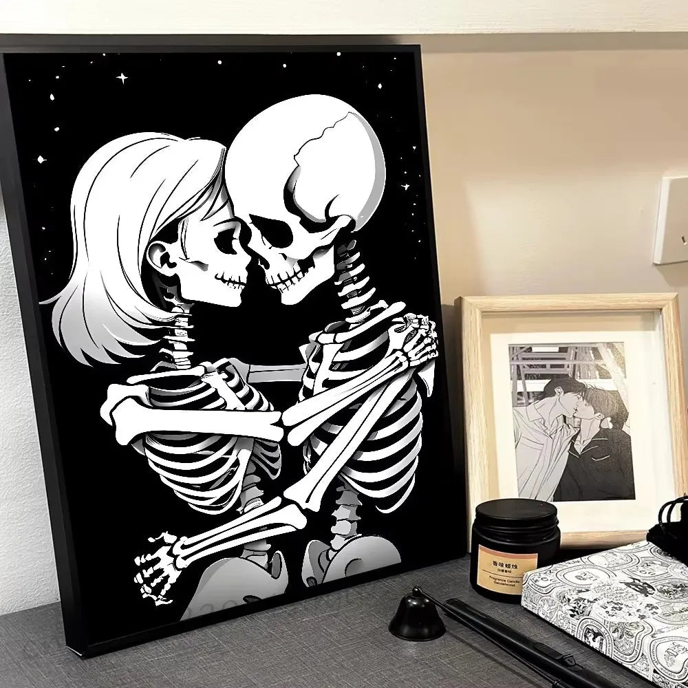 Vintage Botanical Skeleton Skull Poster - Art Deco Classic Retro Gothic Dark Academia Canvas Art Print Frameless Wall Art Decor Peaceful Pleasures Health and Wellness ZLH5084 40x60cm No Frame