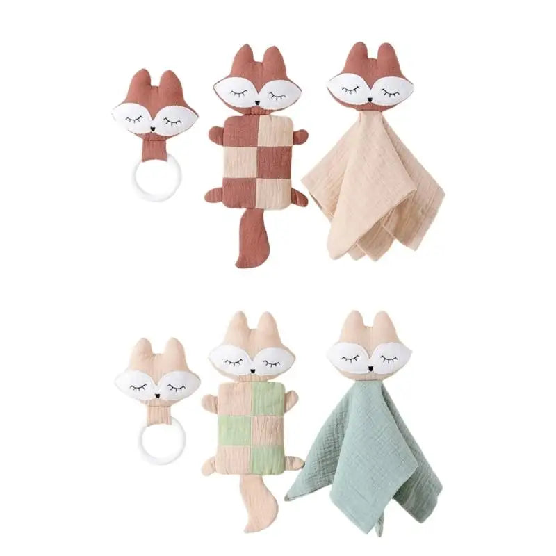 Baby Soothing Towel Set 3pcs | Cartoon Animal Comforting Blanket