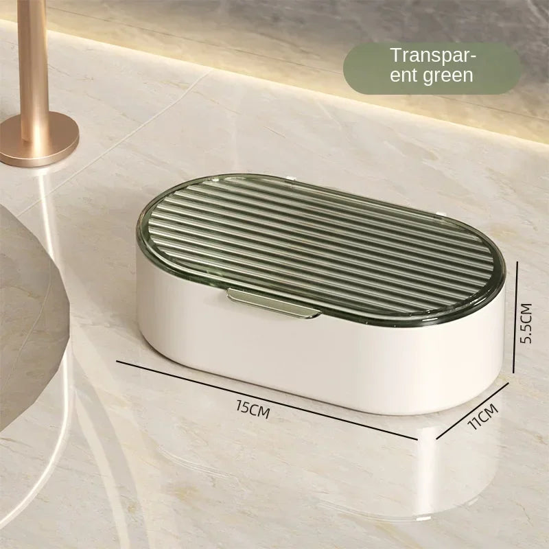 2025 Hot Double-layer Soap Box Household Bathroom Non-punching Hollow Drain Soap Box with Cover Dust Soap Box Holder Peaceful Pleasures Health and Wellness transparent green