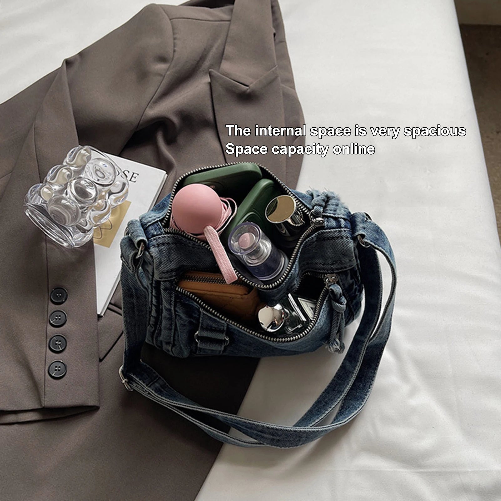 Simple Denim Purse Crossbody Bags Portable Hands-Free Purse Casual Handbags for Daily Shopping Travel Peaceful Pleasures Health and Wellness