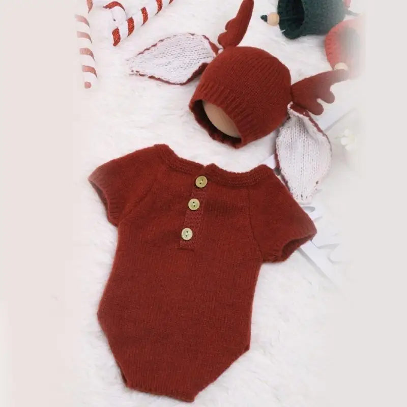 Newborn Baby Antler Hat & Romper Photography Costume Set