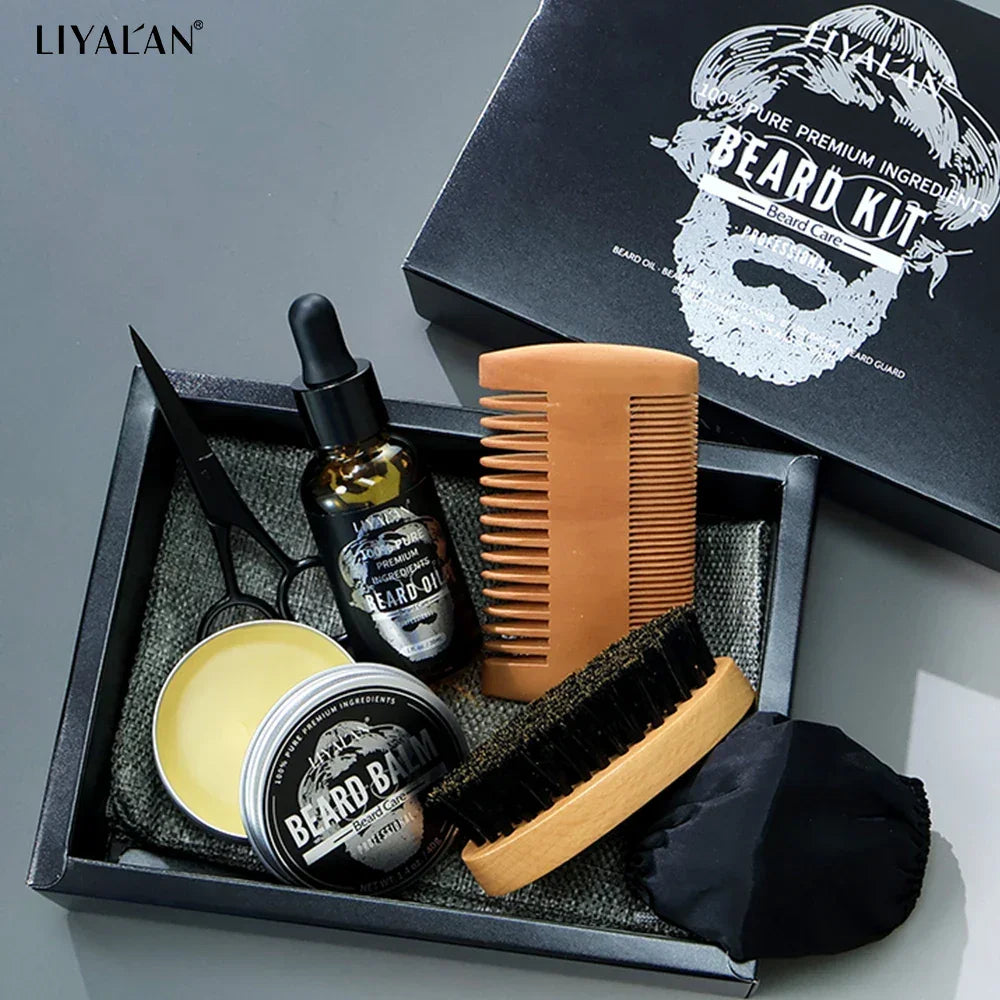 LIYALAN Men's Beard Grooming Kit – 7-Piece Complete Set Peaceful Pleasures Health and Wellness China Mainland