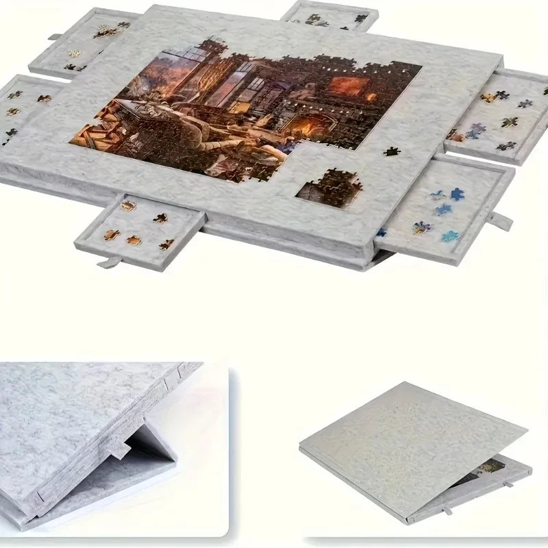 6-Drawer Jigsaw Puzzle Board 1500 Pieces | Tilting Stand & Cover