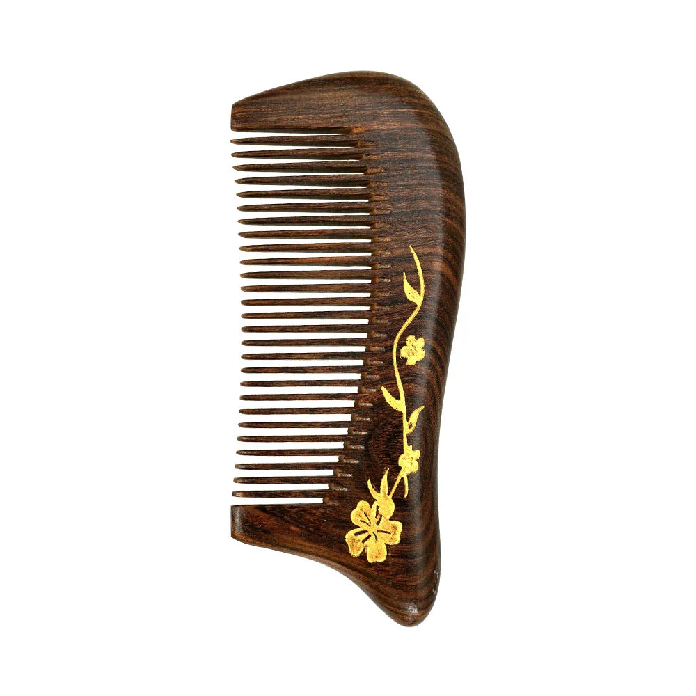 Natural Sandalwood Wide Tooth Comb – Anti-Static Moon Shape