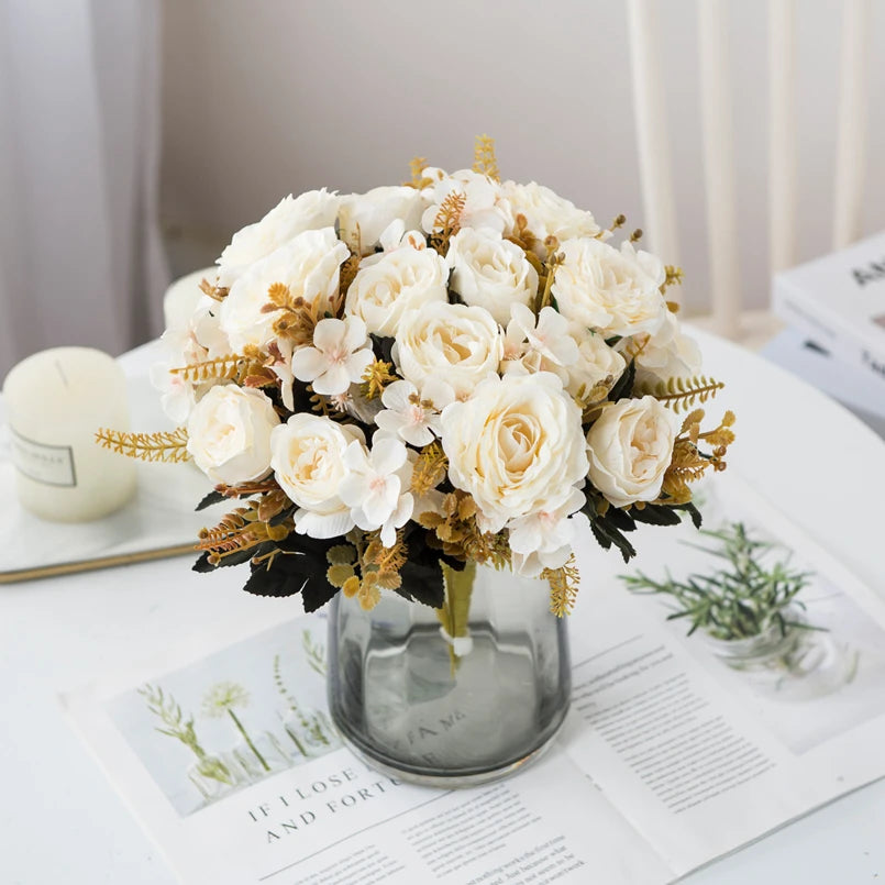 Silk Artificial Rose Peony Bouquet – Wedding & Home Décor
