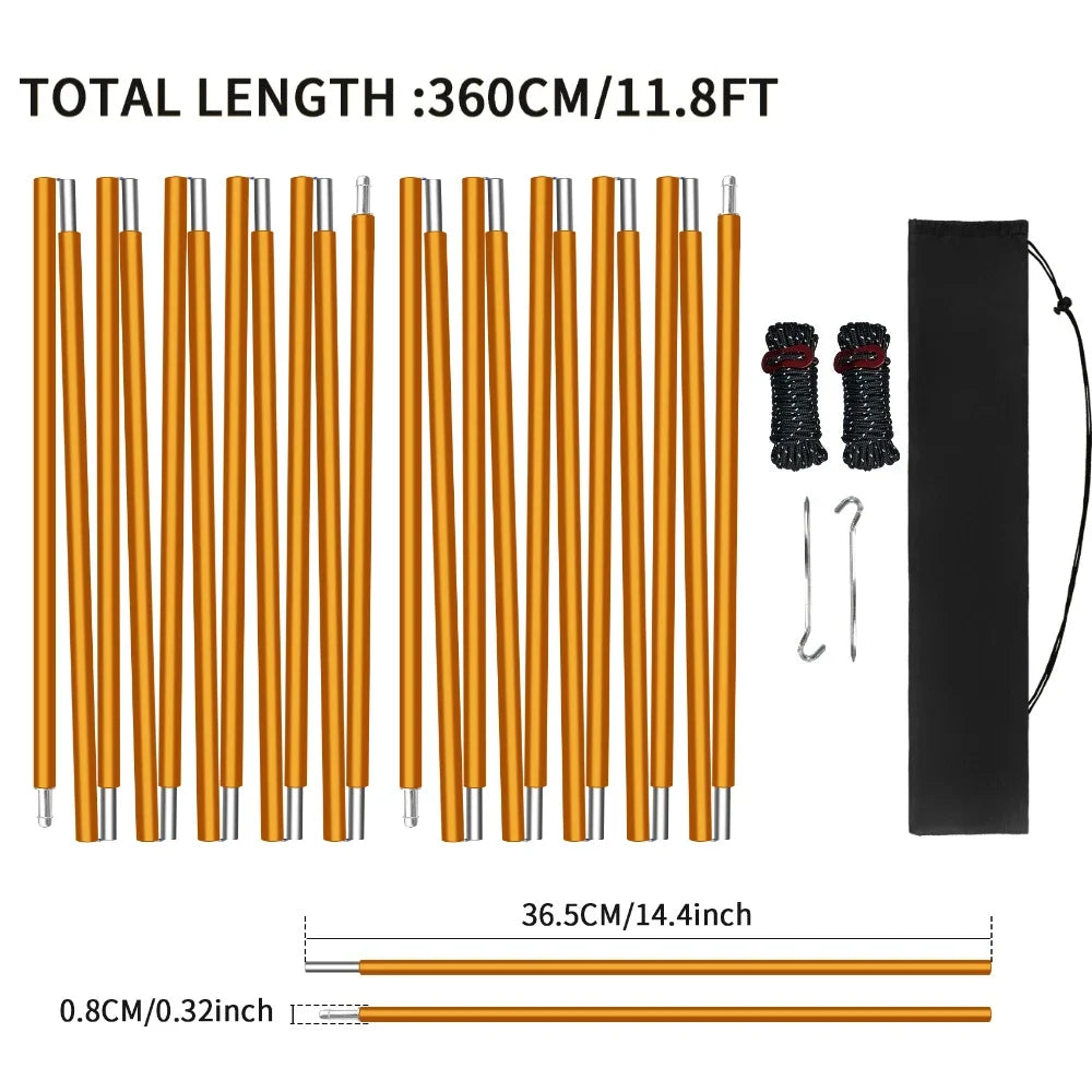 Pre-Assembled Tent Pole Stakes Aluminium Tarp Rod Replacement Camping Accessori Multifunction Lightweight Tent Poles Repair Kits Peaceful Pleasures Health and Wellness 2Pc 3.6M Gold Kits