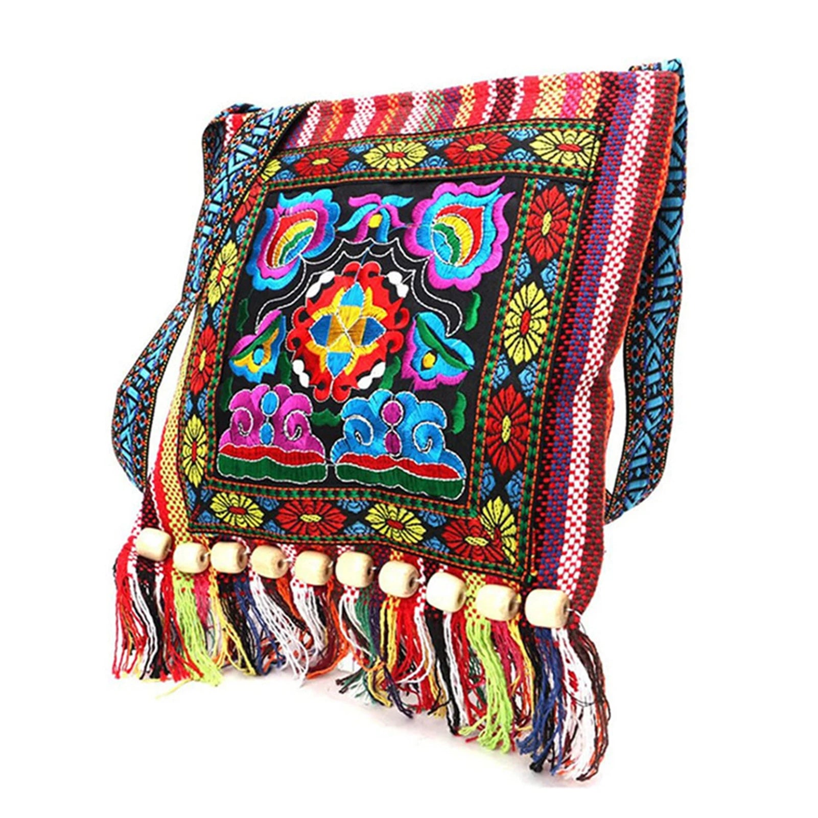 Women's Ethnic Style Embroidered Bag Versatile Tribal Boho Hippie Shoulder Bag Suitable for Birthday Christmas Gifts Peaceful Pleasures Health and Wellness