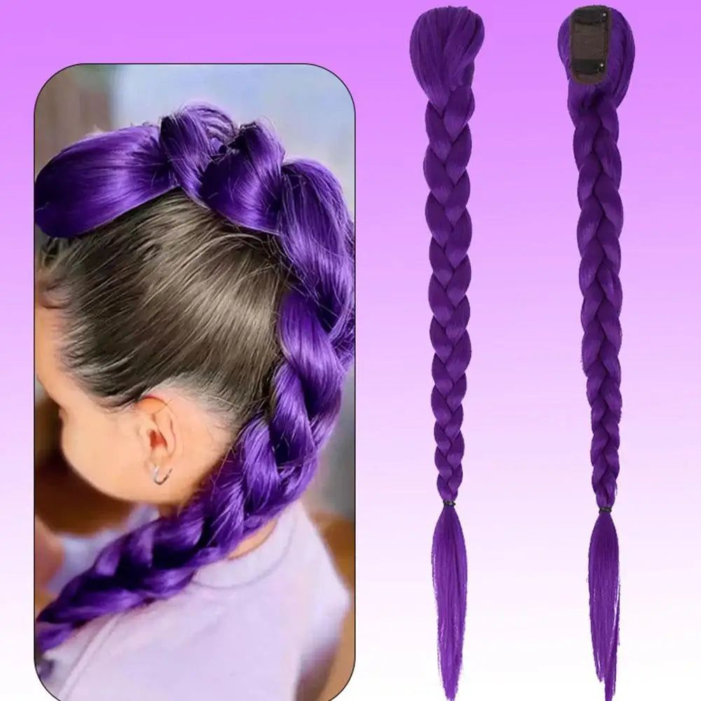 26" Purple Braided Clip-In Ponytail Extension for Kids