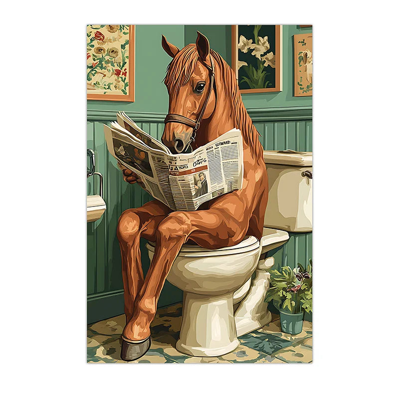 Funny Horse Vintage Bathroom Wall Art | Retro Canvas Poster Canvas Wall Art Peaceful Pleasures Health and Wellness 04 15x20cm No Frame China Mainland