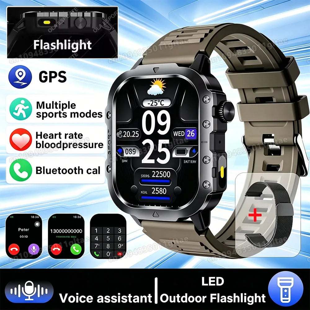 Outdoor Military Smartwatches Bluetooth Call Men 2.01" Blood Oxygen Monitor 5ATM Waterproof GPS Tracking Sports Smart Watch HW12 Peaceful Pleasures Health and Wellness 2.01 Br22BkMilan Smartwatch
