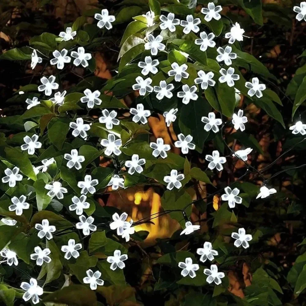 Solar Cherry Flower String Lights 20M – Waterproof Garden Garland