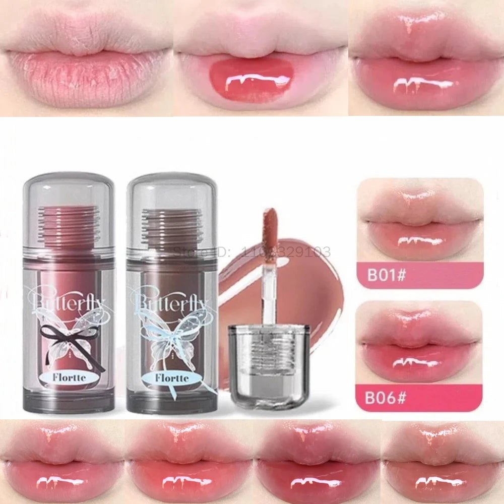 FLORTTE Butterfly Mirror Lip Gloss – Jelly Tint & Plumping Glaze