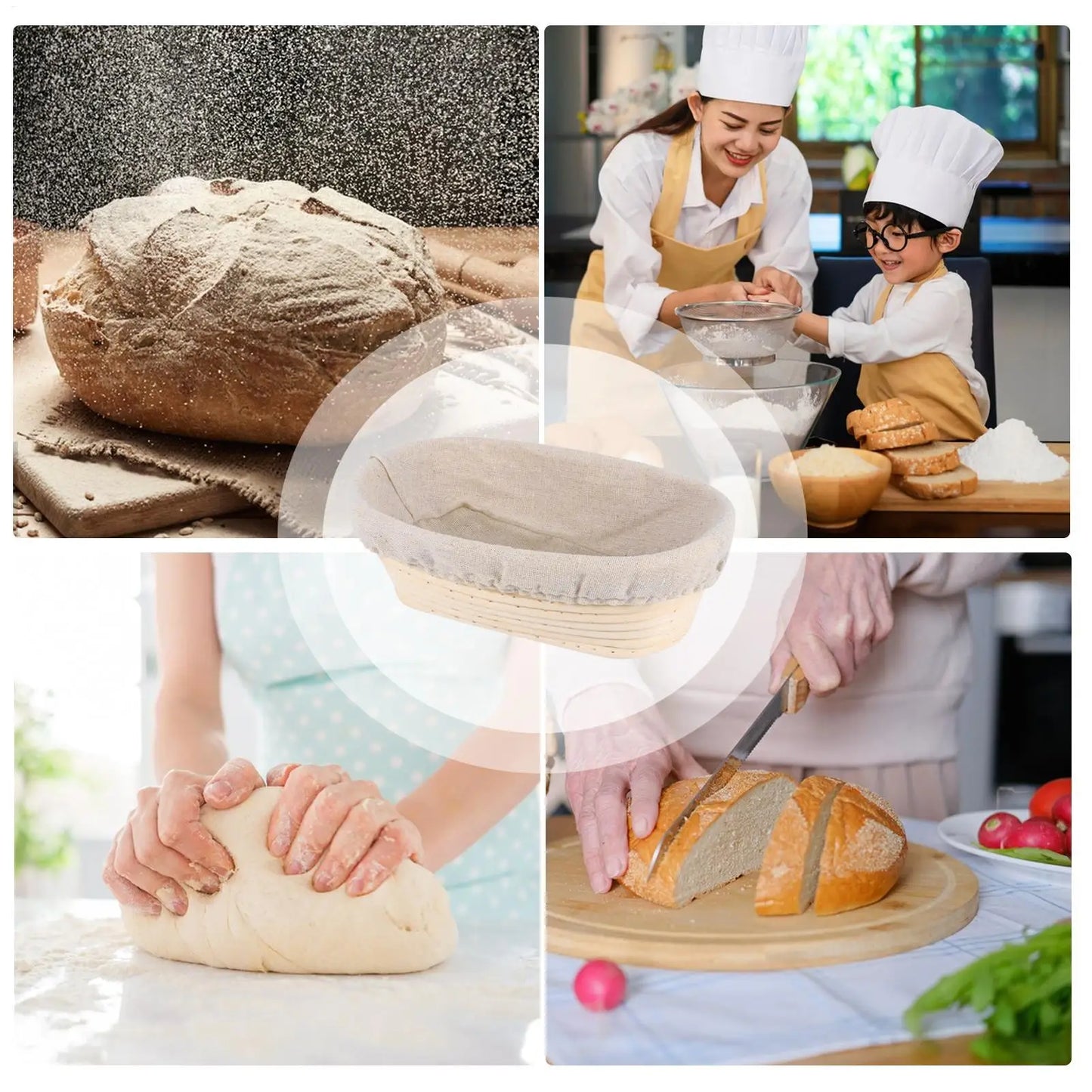 Rattan Sourdough Bread Proofing Basket with Cloth Liner | Oval
