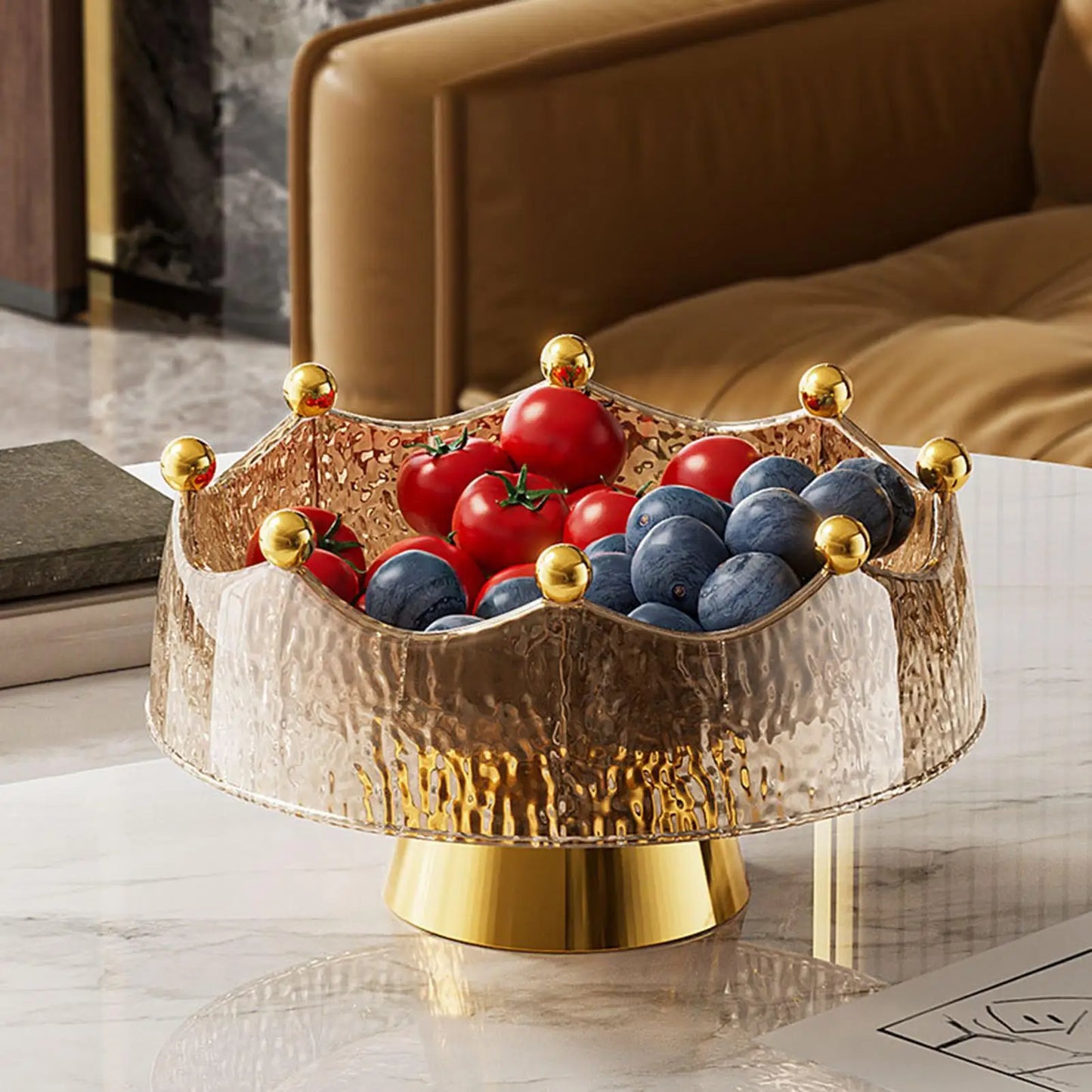 Luxury Fruit Bowl with 8 Forks | Golden Decorative Serving Tray
