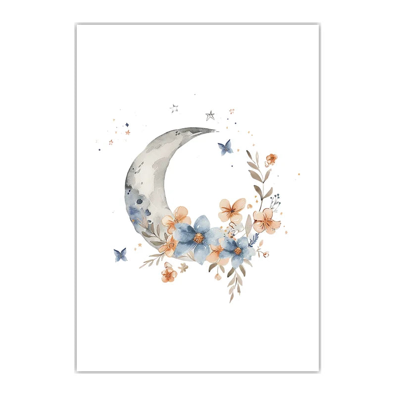 Plant Flower Wall Art, Nordic Moon Canvas Painting, Minimalist Aesthetic Poster Print for Living Room Bedroom Wall Decor Peaceful Pleasures Health and Wellness 09 20x25cm No Frame China Mainland