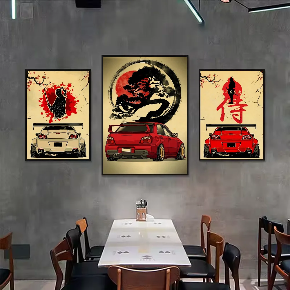 Japanese Cars Samurai Poster | HD Waterproof PVC Wall Art Wall Art Poster Peaceful Pleasures Health and Wellness