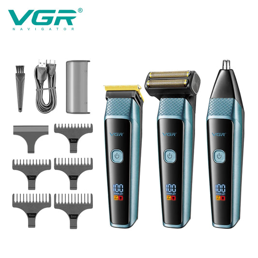 VGR 3-in-1 Hair Trimming Set Electric Hair Clipper Nose Hair Trimmer Men's Shaver Cleaning and Hair Removal Machine V-366 Peaceful Pleasures Health and Wellness