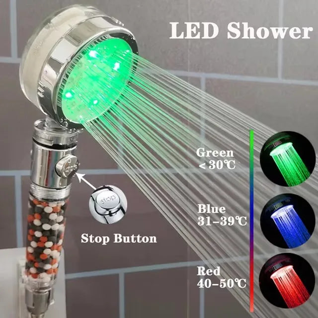 LED Color-Changing Anion Handheld Shower Head | Rainfall SPA