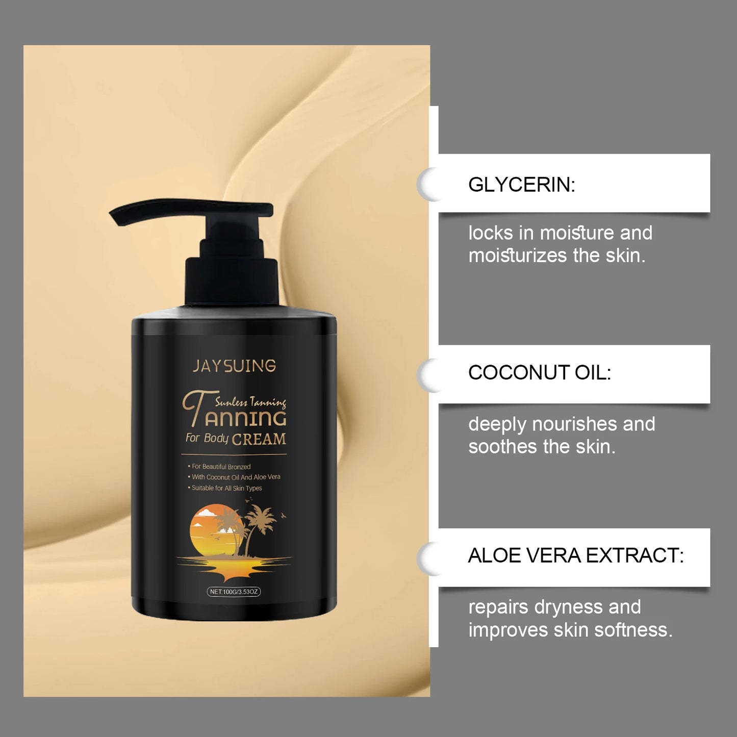 Moisturizing Tanning Cream Summer Sunless Self Tanner Body Face Repair Sun Damage Smooth Even out Skin Non-greasy Bronzer Lotion Peaceful Pleasures Health and Wellness