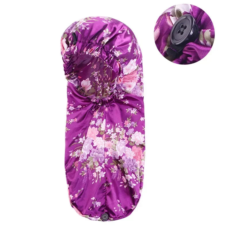 Sleeping Hats Wrap Night Cap Hair Care Bonnet for Unisex, Women, Men, Long Hair Elastic Wide Edge Satin Bonnet Peaceful Pleasures Health and Wellness Purple flowers