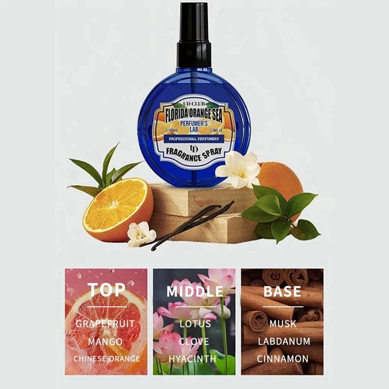 Neutral Perfume Floral Fruit Apple Strawberry Longlasting Fragrance Fresh Clothing Fragrance Spray Air Fresh Daily Light Perfume Peaceful Pleasures Health and Wellness Orange Sea 100ML