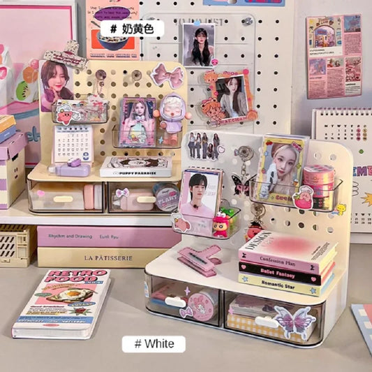 2 Colors Desktop Perforated Board Storage Box Stationery Sorting Rack Desk Office Cosmetics Storage Rack Pen Holder Peaceful Pleasures Health and Wellness