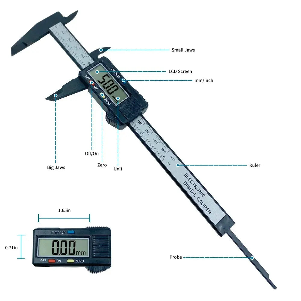150mm 100mm Electronic Digital Caliper Carbon Fiber Dial Vernier Caliper Gauge Micrometer Measuring Tool Digital Ruler Peaceful Pleasures Health and Wellness