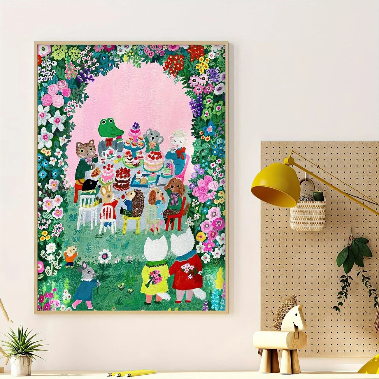 Cartoon Garden Party Animal Canvas Wall Art Print | Home Decor