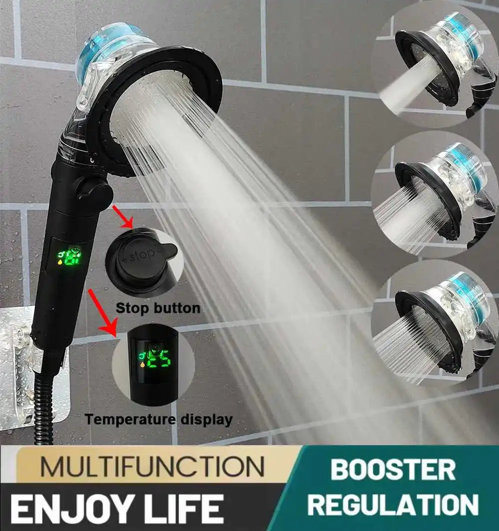 3-Mode LED Turbo Fan Shower Head | High Pressure Water Saving