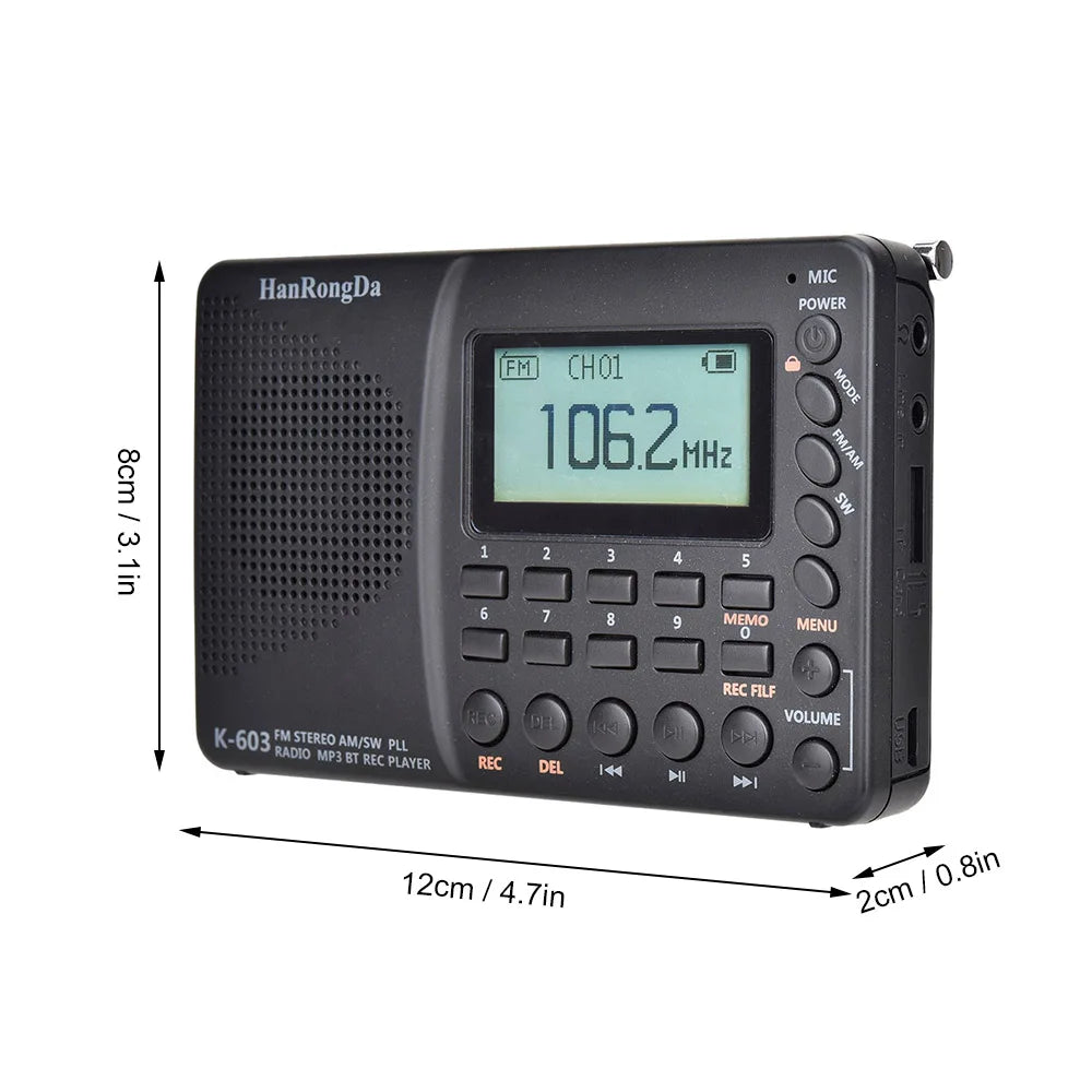 USB MP3 Digital Recorder Support TF Card Bluetooth Radio HRD-603