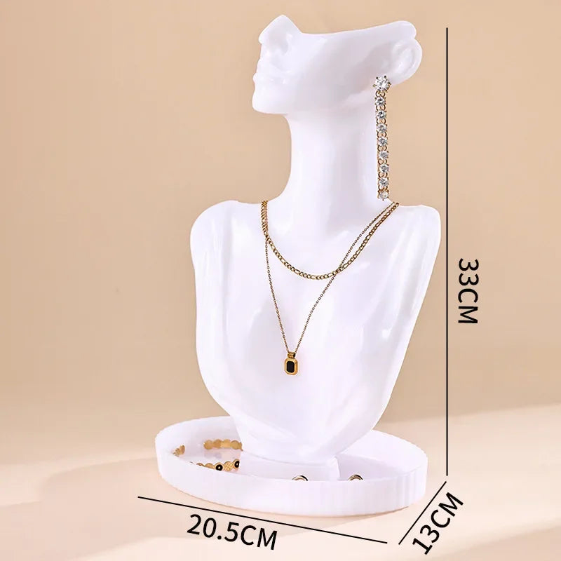 Portrait Neck Necklace Window display rack jewelry earrings Plastic Mannequin display rack jewelry pendant necklace neck model Peaceful Pleasures Health and Wellness WHITE