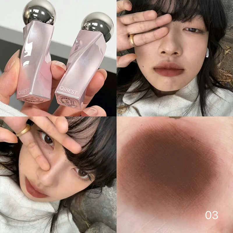 QIBEST 4 Colors Matte Velvet Lip Mud Waterproof Non Stick Cup Liquid Lipstick Long Lasting Lipgloss Korean Cosmetics For Women Peaceful Pleasures Health and Wellness 03