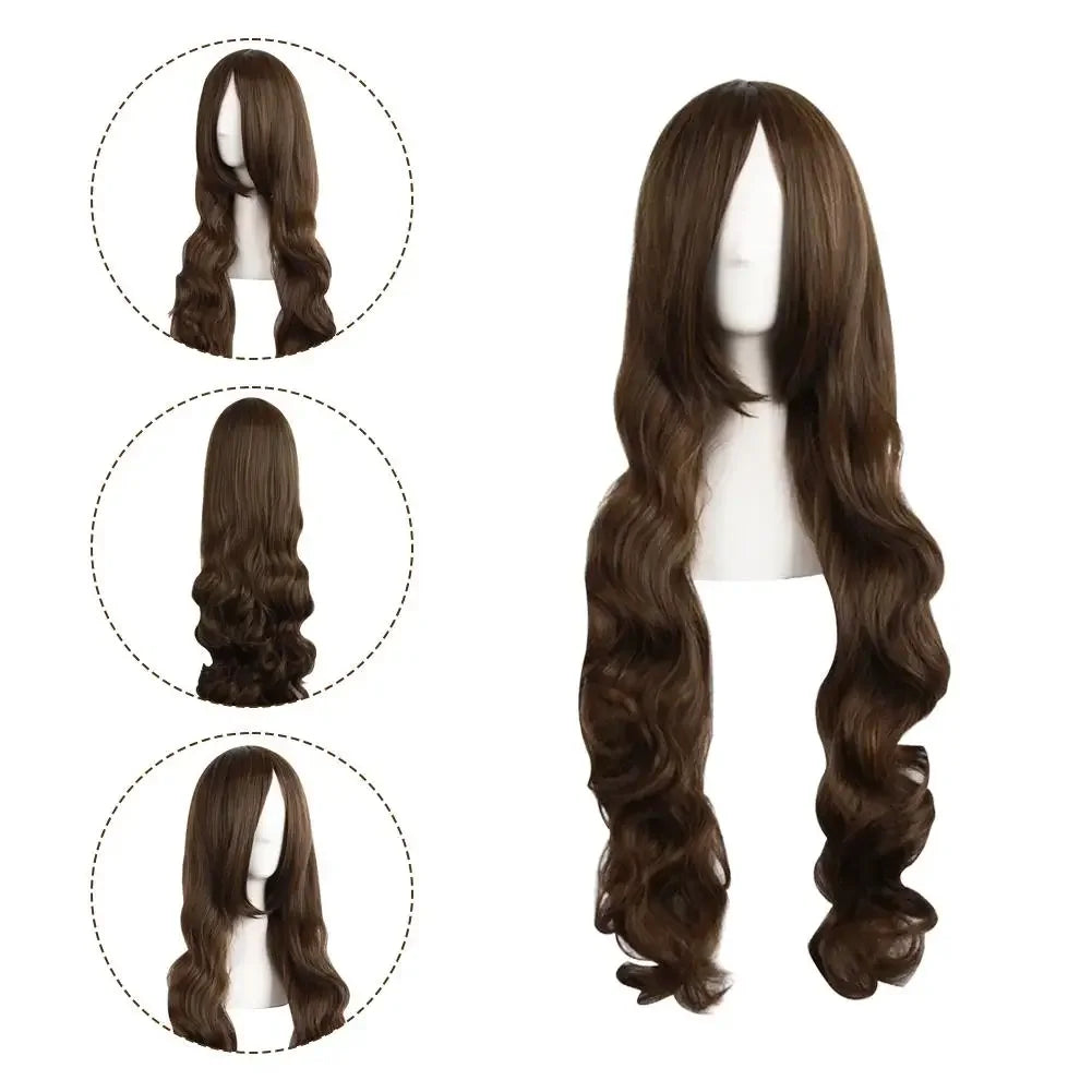 Women Long Wavy Cosplay Wig 80cm Brown Natural Looking Synthetic Lace Wig for Lolita Daily Use Party Salon Styling Peaceful Pleasures Health and Wellness