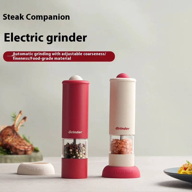 New Electric Pepper Grinder for Kitchen Freshly Ground Seasoning Sea Salt Pepper Powder Black Pepper Ground Bottle Household Use Peaceful Pleasures Health and Wellness Beige Red