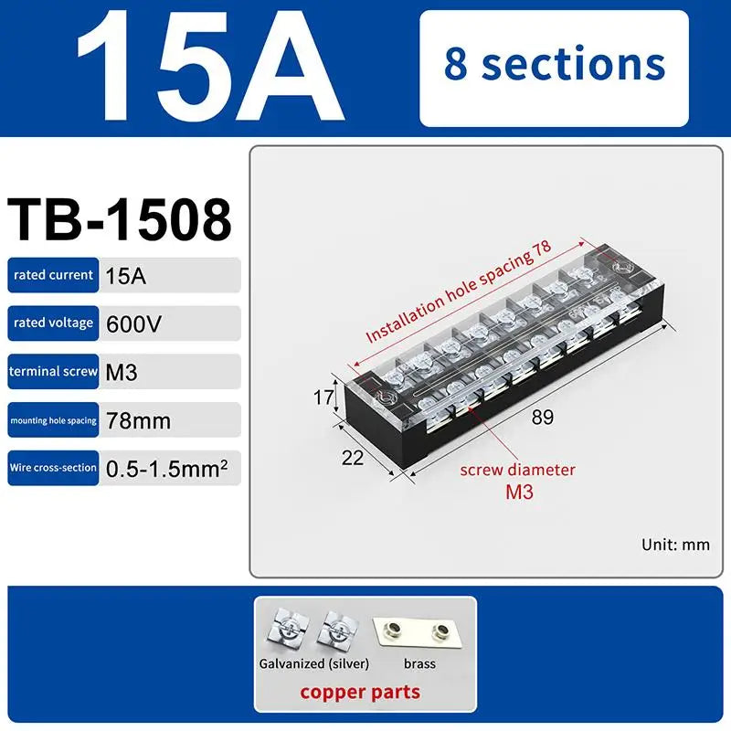 Versatile Dual Row Barrier Screw Terminal Block Wire Connector 15A 600V For TB Series 3 4 5 6 8 10 12 15 Positions Ways Peaceful Pleasures Health and Wellness TB1508