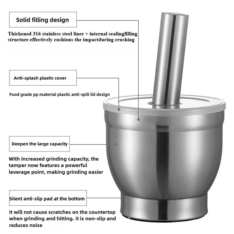 Durable stainless steel garlic pestle for kitchen use, manual grinder, garlic mortar, pestle, spice pestle for home use Peaceful Pleasures Health and Wellness
