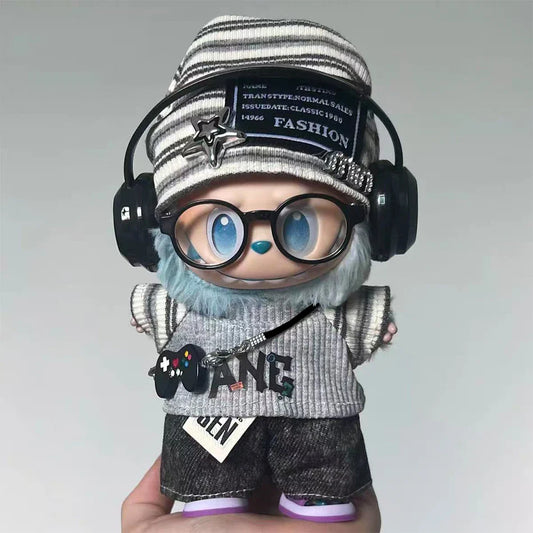 Labubu 15–17cm Korean Grey Star Hat Cloth Outfit Set Doll Clothing Set Oasis Select