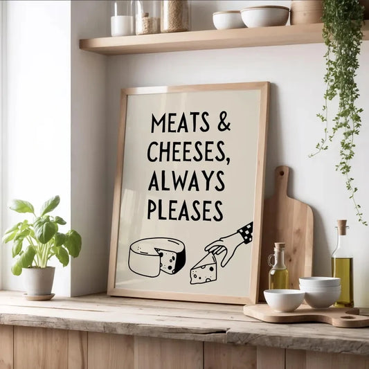 "Meats & Cheeses Always Pleases" Funny Canvas Wall Art Canvas Wall Art Peaceful Pleasures Health and Wellness G2958-1 40x60cm Black Frame