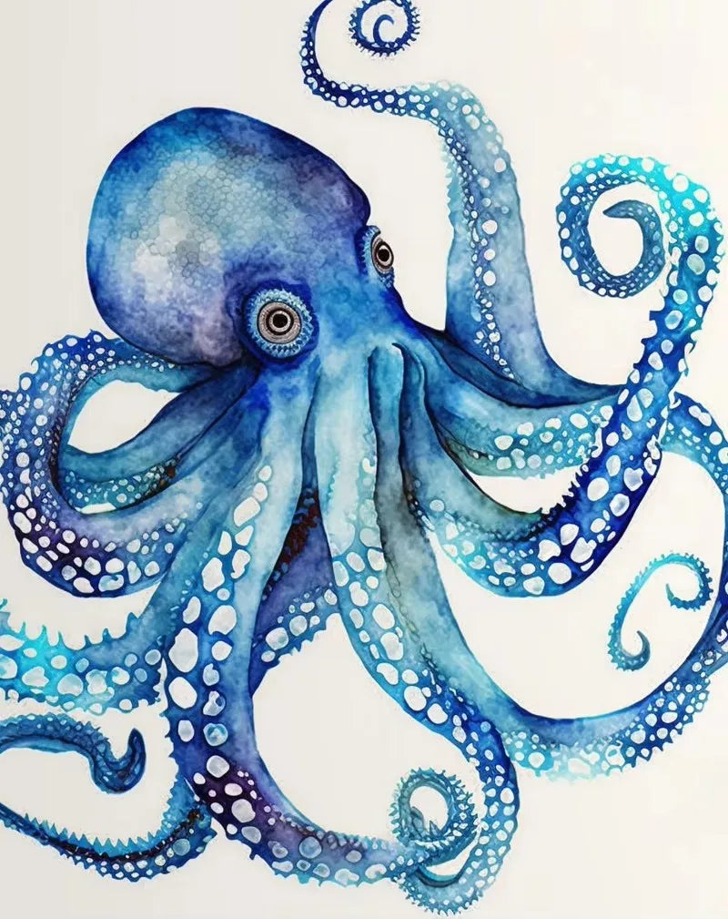 Deep Sea Watercolor Canvas Print – Ocean Creatures Wall Art