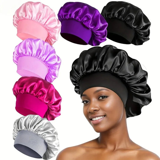 Silk Satin Bonnet for Sleeping Large Wide Soft Band Sleep Cap Women's Curly Hair Braids Protective Style Hair Accessory Peaceful Pleasures Health and Wellness
