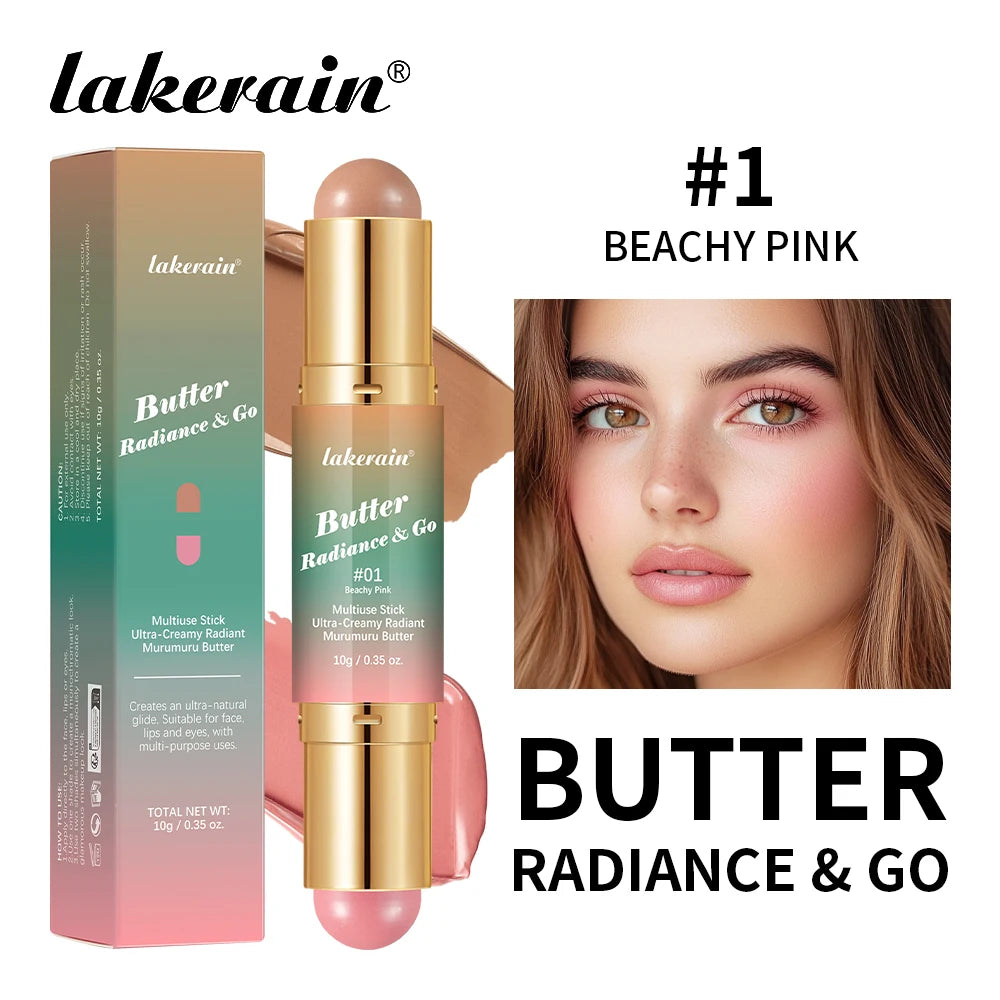 Lakerain Butter Makeup Stick Nature Bronze Colored Matte Effect Moisturizing Smooth Dual-head Design Multi-purpose Makeup Stick Peaceful Pleasures Health and Wellness Beachy Pink