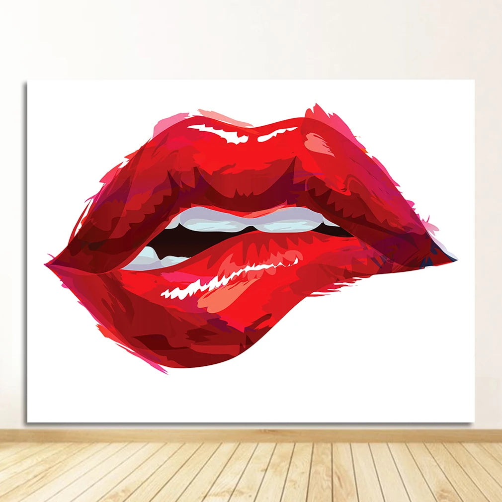 Sexy Red Lips Canvas Wall Art | Unframed Nordic Poster