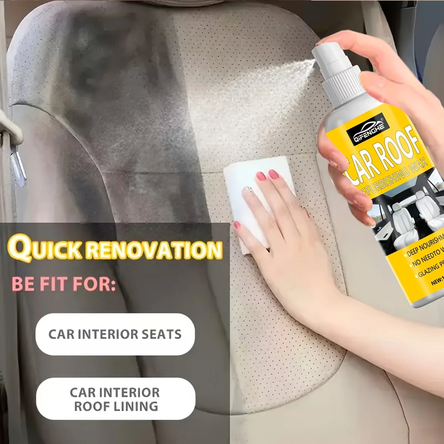 QIFENGHE Car Interior Cleaner Spray – Seat & Ceiling 3.38oz