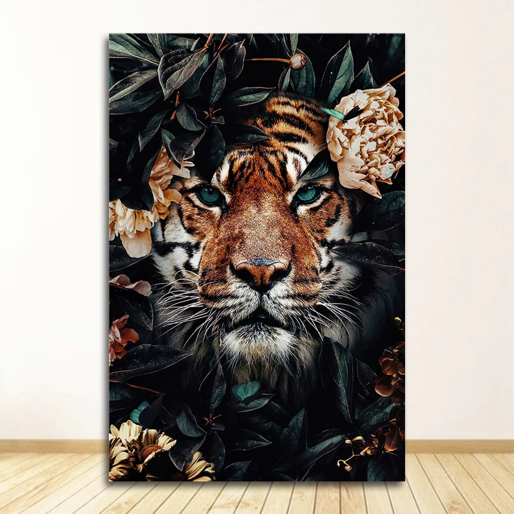 Nordic Animal Canvas Wall Art | Lion Tiger Deer Leopard Print