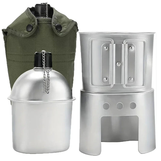 Large-capacity Water Bottle New Aluminum Water Canteen Cup with Storage Bag Outdoor Camping Hiking Travel Portable Water Bottle Peaceful Pleasures Health and Wellness Silvery