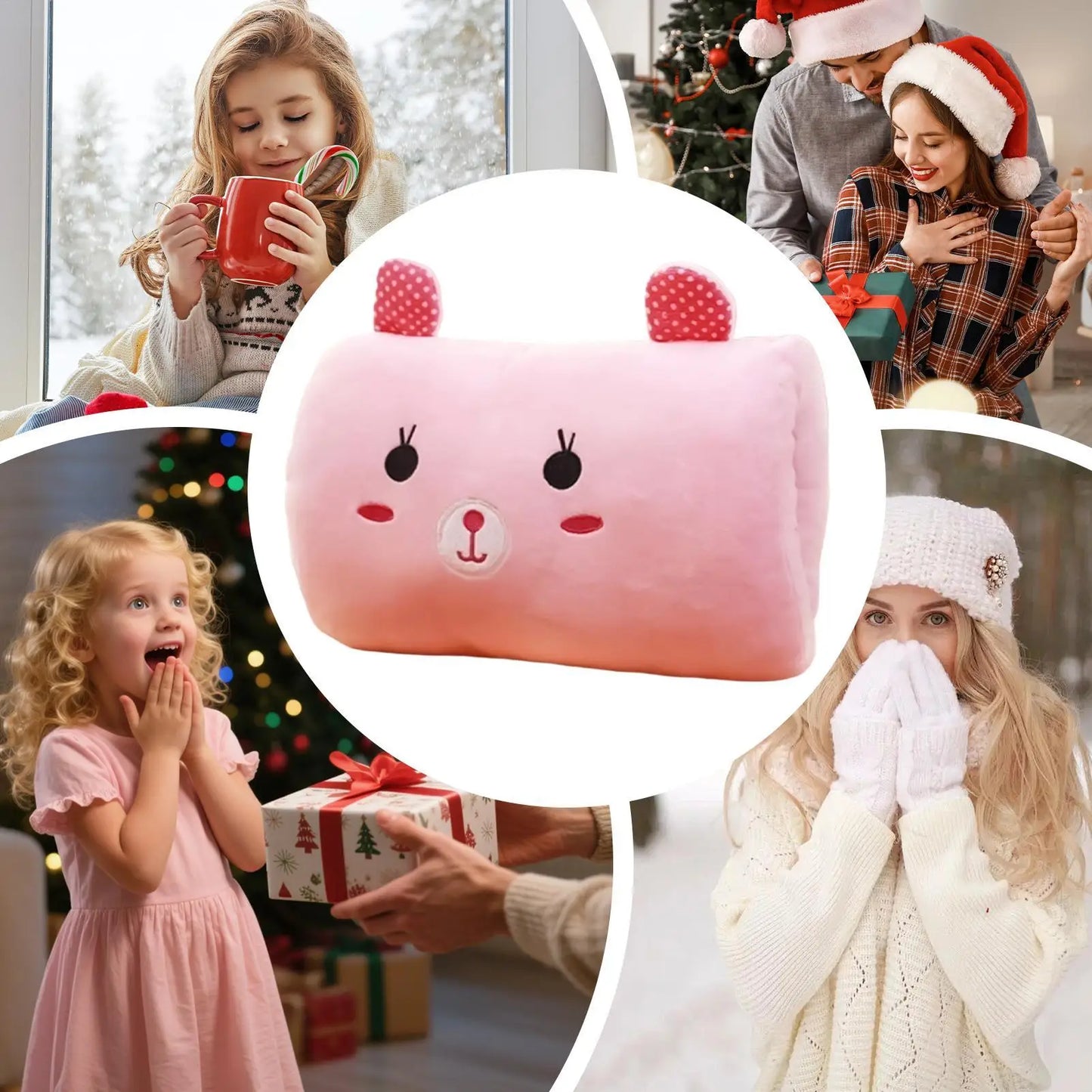 Pink Bear Plush Hand Warmer Pillow – Kids Nap Cushion Gift