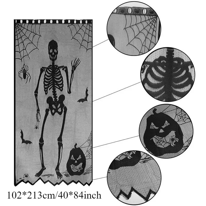 Halloween Black Lace Tablecloth – Spider Web & Bat Table Cover