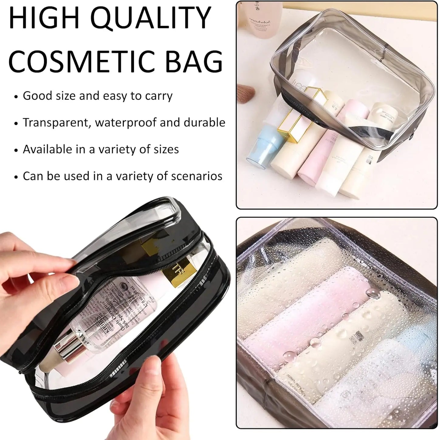 4-Piece Clear Waterproof Travel Toiletry & Cosmetic Bag Set