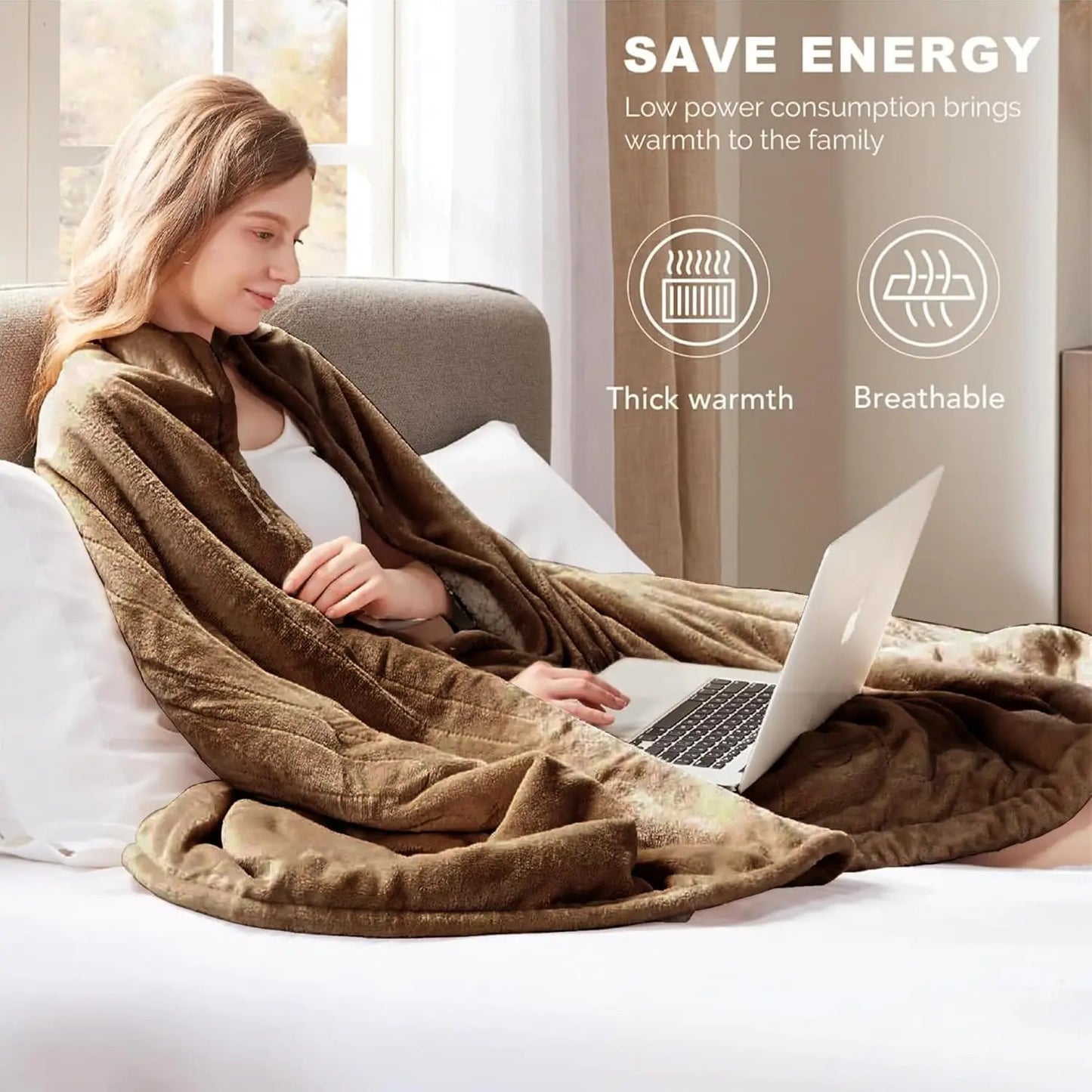 Queen Electric Blanket 84x90" – Dual Control, 6 Heat Settings, Mocha Peaceful Pleasures Health and Wellness